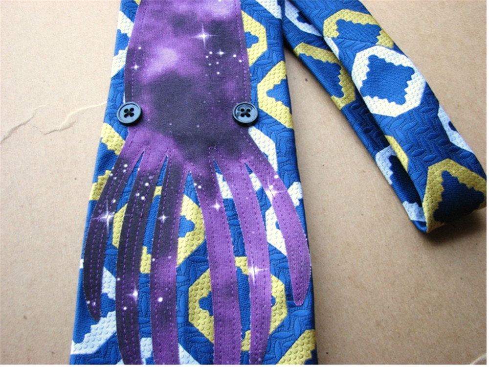 applique squid tie - outer space galaxy print on vintage necktie 20% OFF