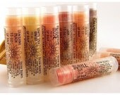 Four Vegan  Lip Balm Tubes Pick three get one free chocolate Basmati passionfruit Rose White tea Ginger Tangerine Peach strawberry jam Bubblegum Clove coffee Cabernet  French Vanilla
