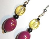 Chunky Vintage Plum & Mustard Gold Swirl Bead Earrings