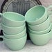 Prolon Florence Coffee Cups Aqua Pale Jadite Green Melmac Melamine Vintage Set 8 Eight USA 1950s Mid Century Kitchen Dining Ware