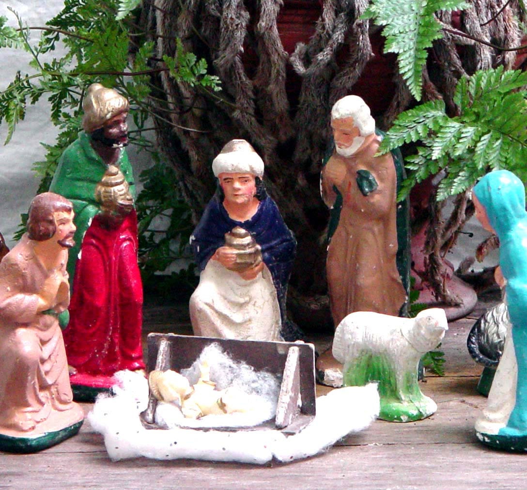 Chalkware Nativity Set 1960s Vintage Christmas Home Decor Mid Century Holy Family
