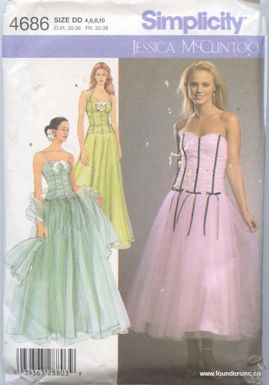 Evening, Prom gown- Simplicity 4686- OOP 2004- Ms szs 6 to 14- UNCUT