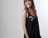 Black Flowy Womens Racerback Tank, Embellished Tank Top, Black, Geometric Design