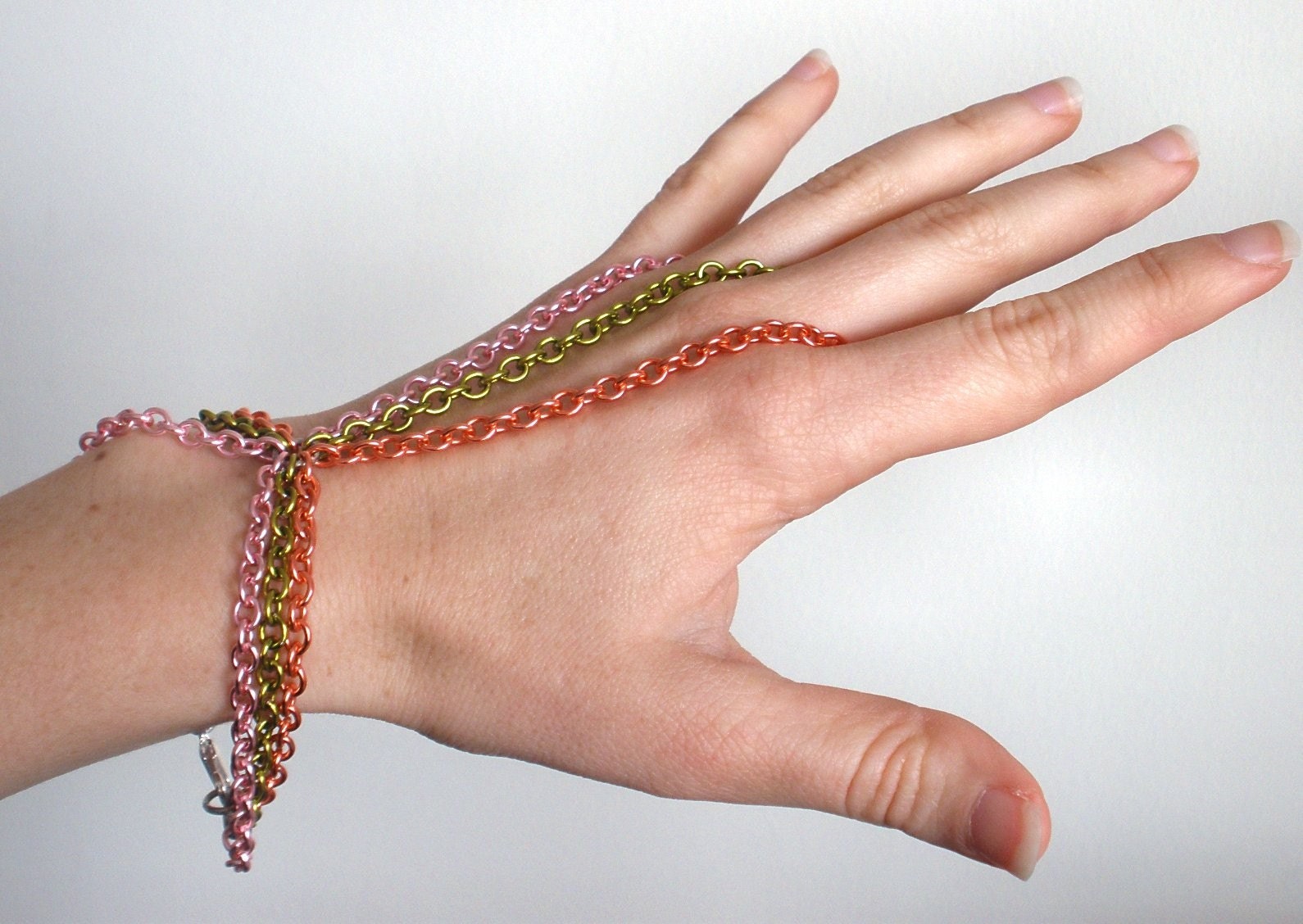 Primavera Chainmail Handflower / Slave Bracelet ( Orange / Pink / Green )