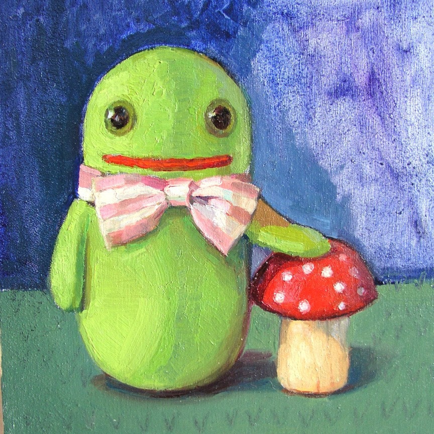 TImmie Tadpole with toadstool original oil painting - Free international shipping