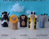 African Safari Finger Puppets Set - Zebra Lion Chimp Giraffe Elephant