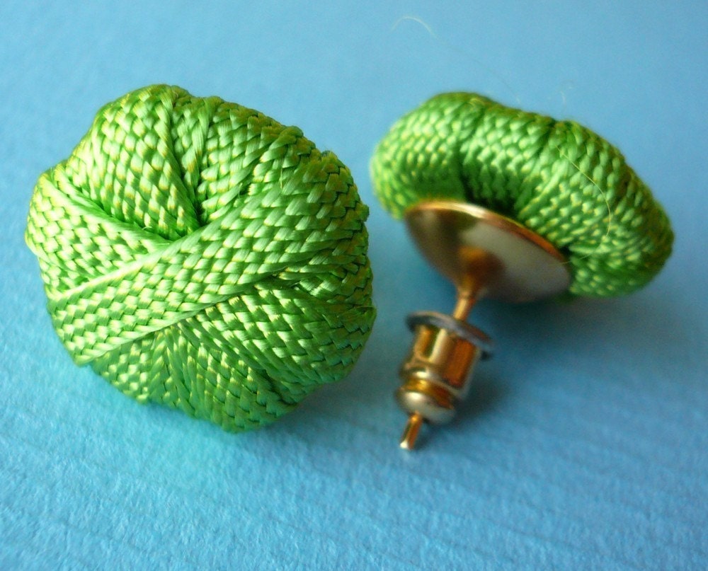 SALE Stud Earrings Fabric Forget Me Knot - Lime
