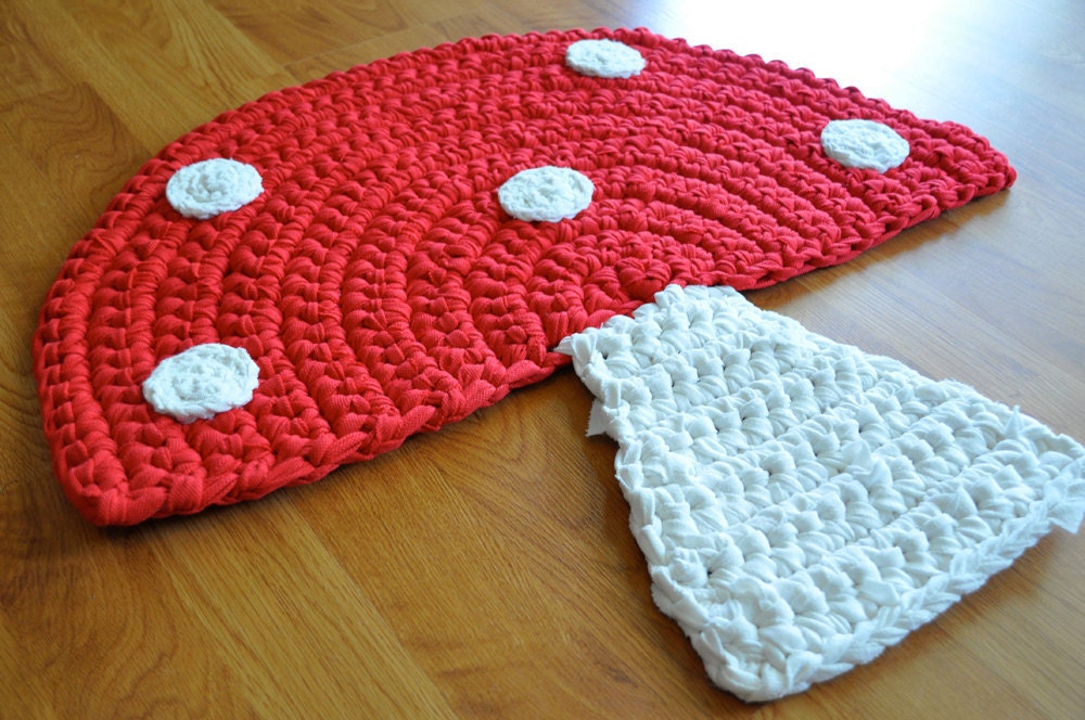 Mushroom Rug Crochet Upcycled Area Throw