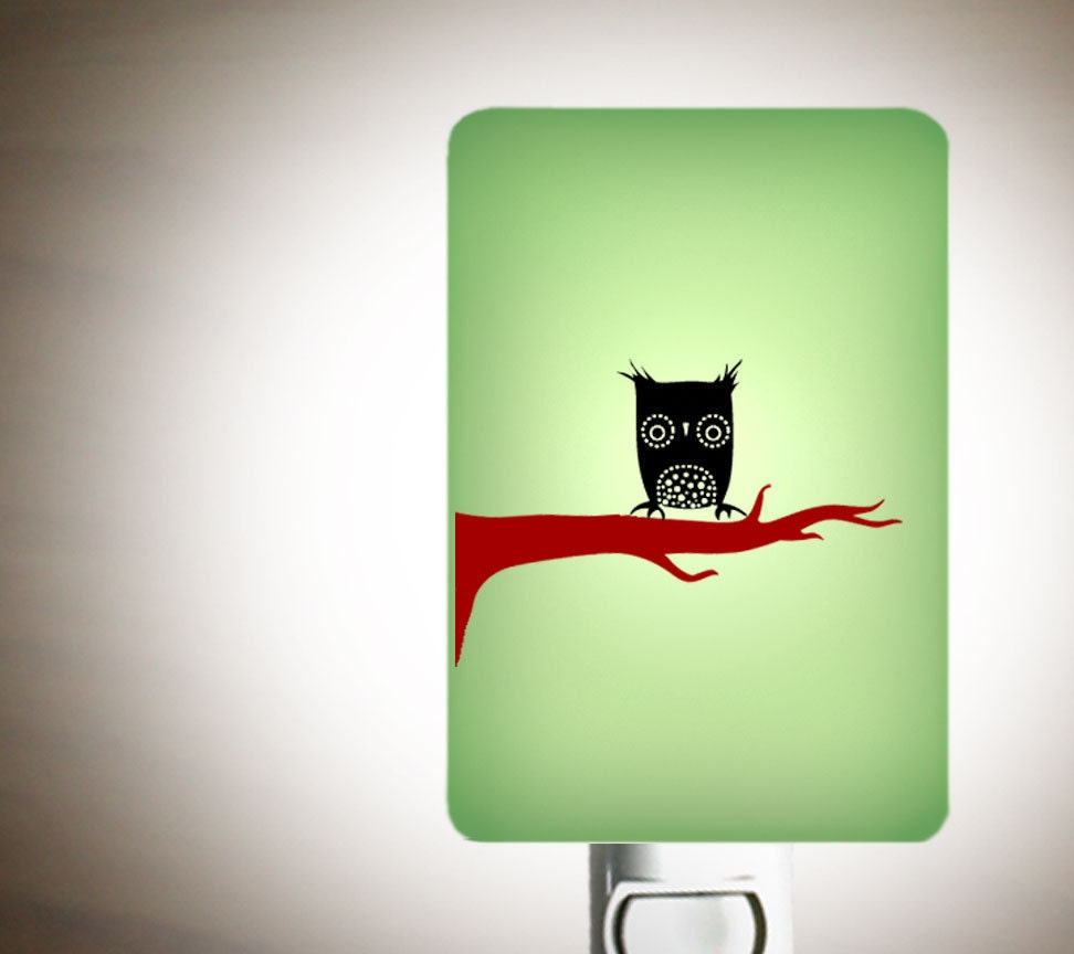 Owl Nightlight on Mint Green Fused Glass Night Light - Gift for Baby Shower or Nature Lover - Night Owl