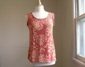 SALE - SMALL Womens Burnout Tank Top Rust Orange Peach Floral Print Scoop neck Sleeveless Shirt