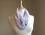 SALE Infinity Scarf White Violet Butterfly Print Burnout Jersey Knit Circle Scarf