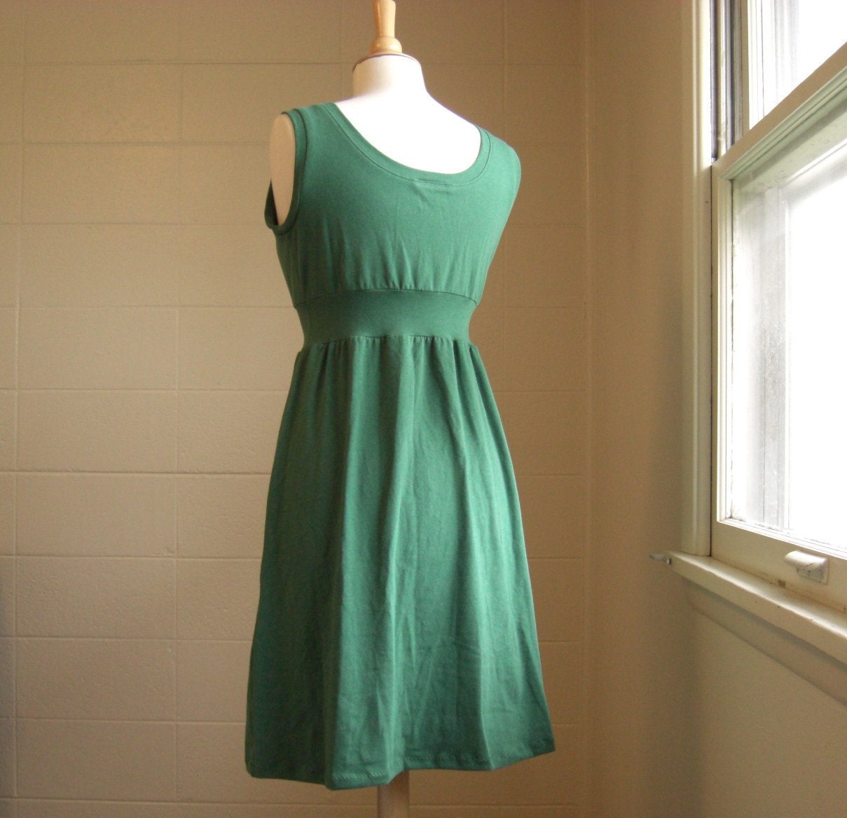 Womens Tank Dress Cotton Empire Gathered Front scoop neck - Ready to Ship Size LARGE
