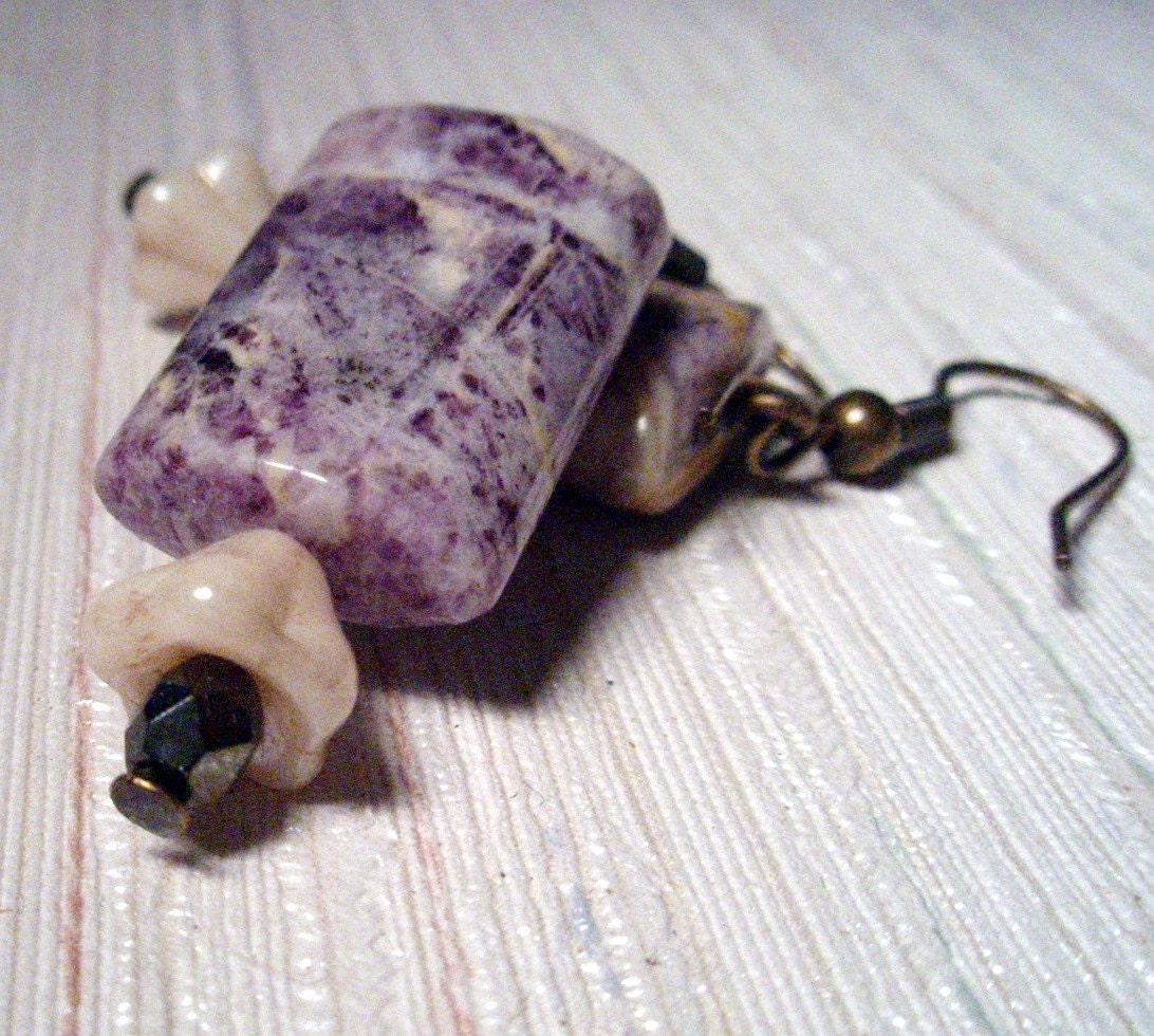 Violet Hill - Stone and Retro-style Glass Earrings