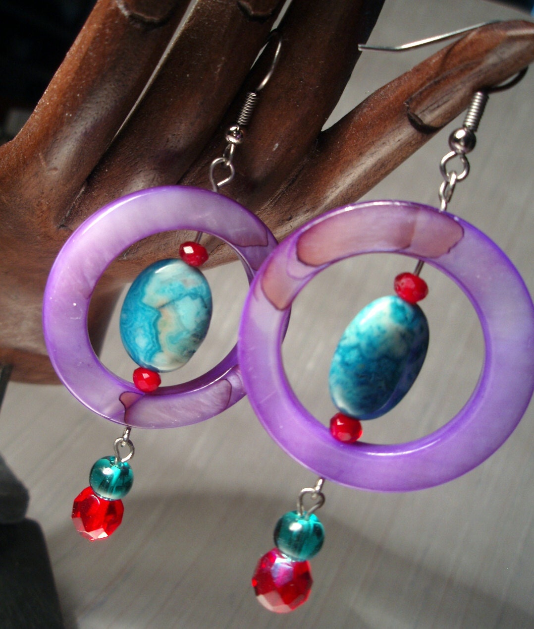 Purple Reigns - purple shell and glass bead earrings
