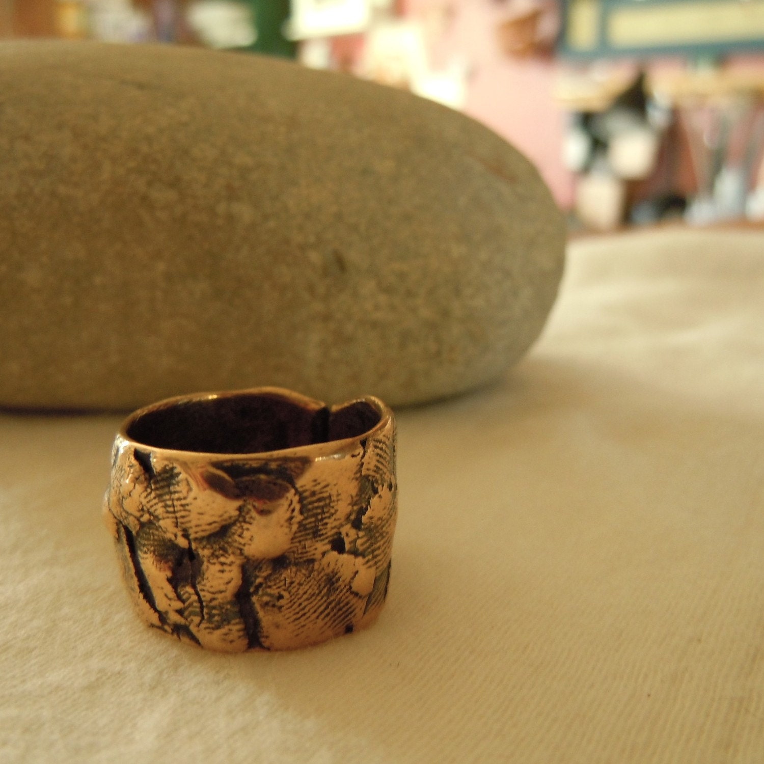 Bronze Ring Band Layered Natural Irregular Edges Unisex Mens Lady
