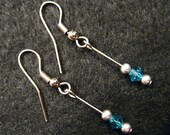 BOGO FREE (Sale BIN) Sterling Silver Wire Beads Blue Zircon Swarovski Crystals Earrings