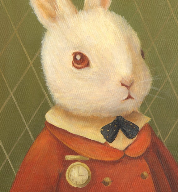 Alice in Wonderland Art from The Black Apple: The White Rabbit Print 8x10