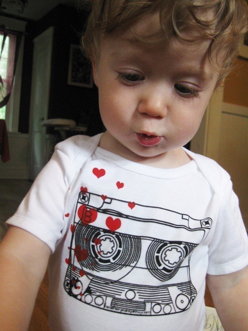 SALE - screenprinted mix tape cassette onesie for boys or girls