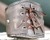 Leather Corset  Wrist Wallet Cuff with Secret Pocket -- OOAK -- Bronzed Brown