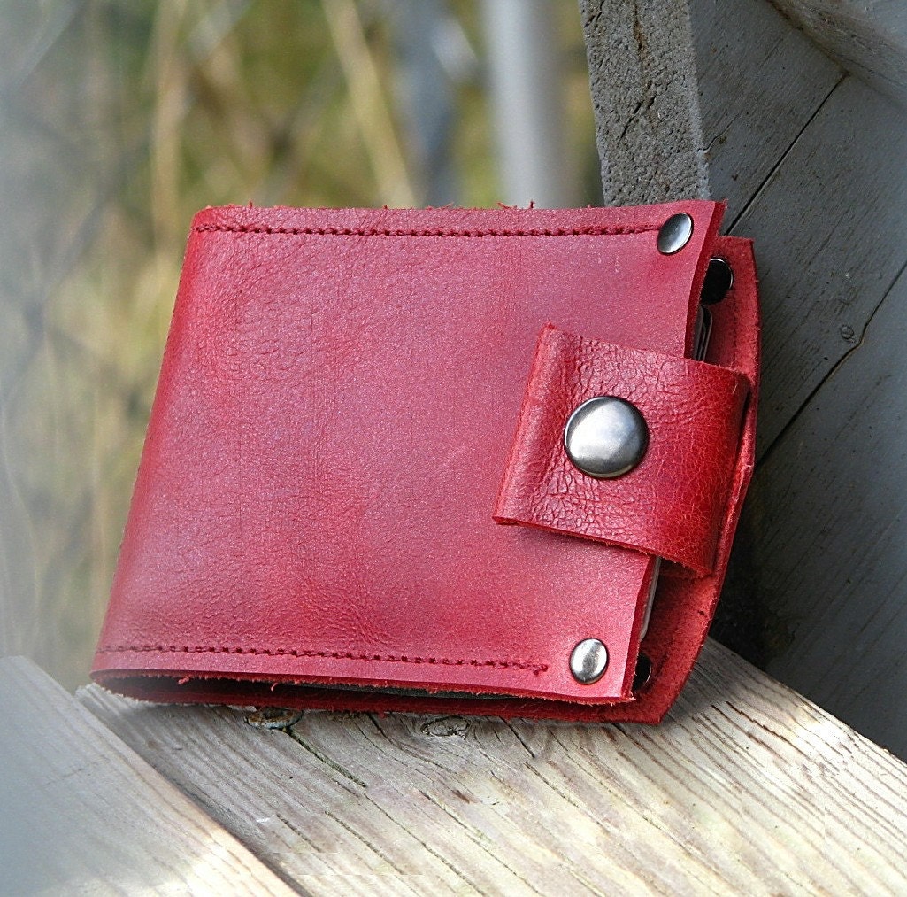 Men's Leather Wallet - Slim Jim Bifold Money Clip --- Caliente Red