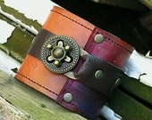 Steampunk Unisex Leather Wrist Wallet Cuff with Secret Zipper Pocket -- Designer's Mix No. 29 Wristband