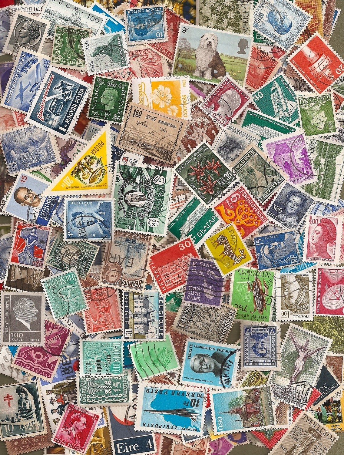 Lot of 300 Vintage and Modern Canceled Postage Stamps - All Countries
