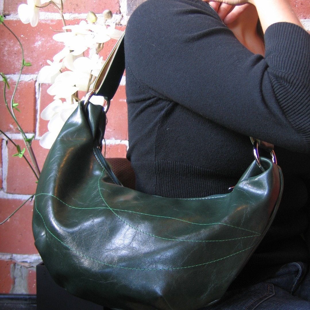 Green Topstitched Medium Hobo - Foxtrot