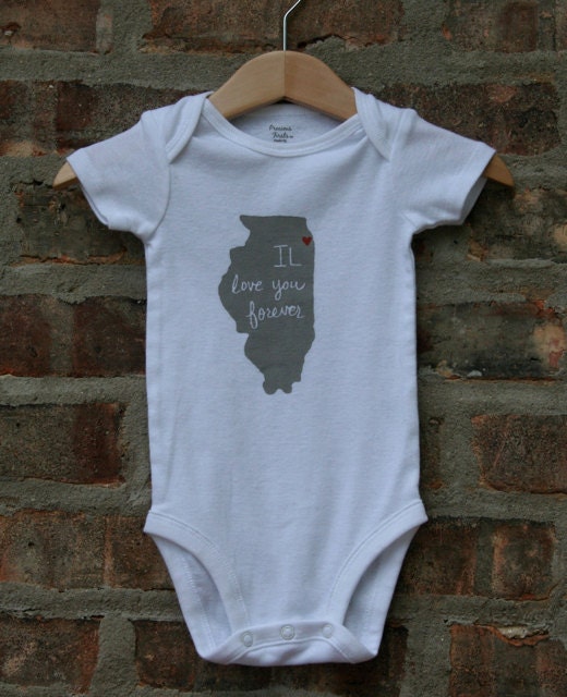 IL love you forever (Chicago Love) Screenprinted Baby Onesie FREE SHIPPING