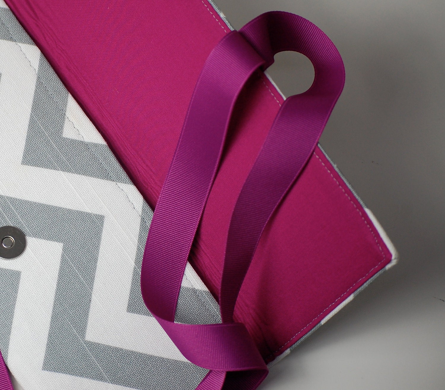 SALE Bridesmaids Clutches in Gray and White Chevron with Fuchsia