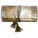 ALEXIS Tassel Clutch in Metallic Gold Bronze Silver Snake Leather. SALE