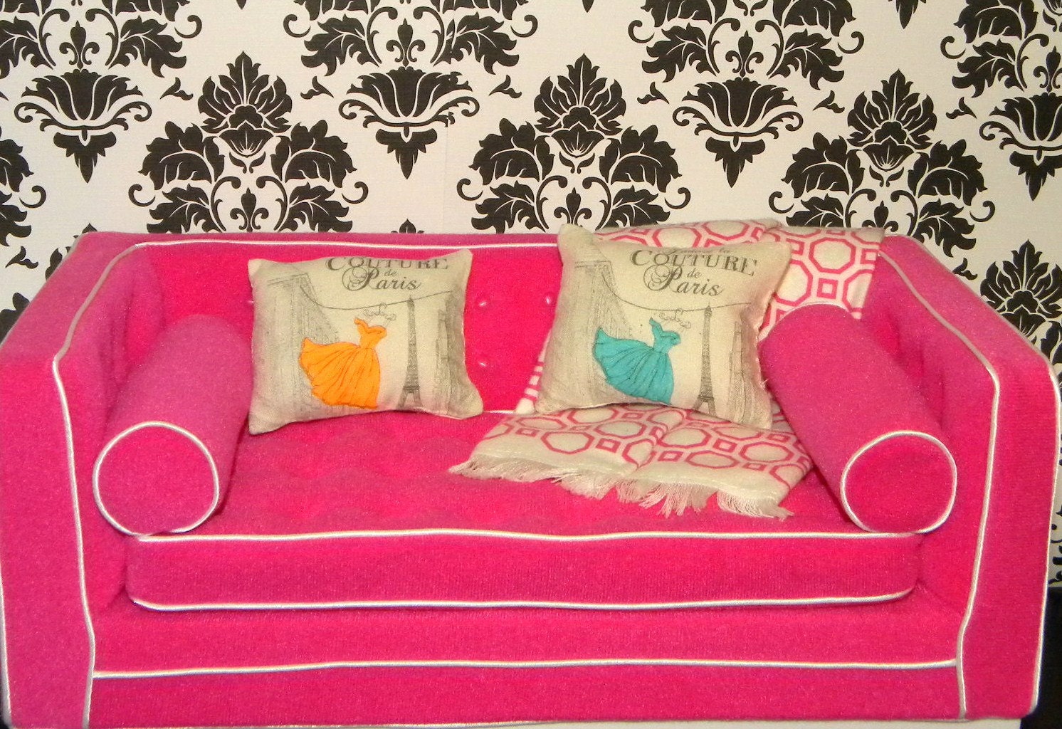Set of 2 J'Adore la Couture de Paris Miniature Shabby Chic Doll Pillow for Blythe Pullip Barbie Fashion Royalty Momoko BJD