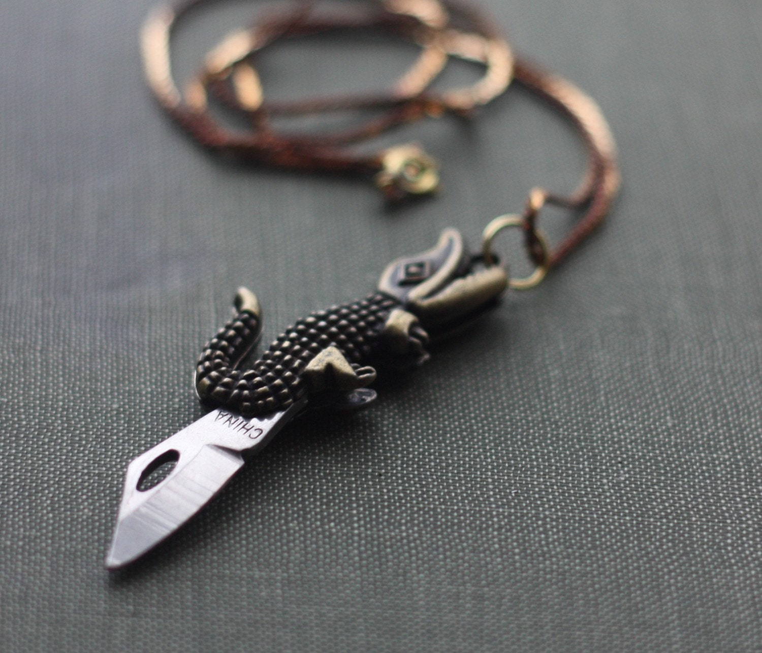 Pocket Knife Necklace Crocodile Alligator Reptile