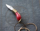 Gun Pocket Knife Necklace - Vintage Brass Bakelite Maroon Pistol