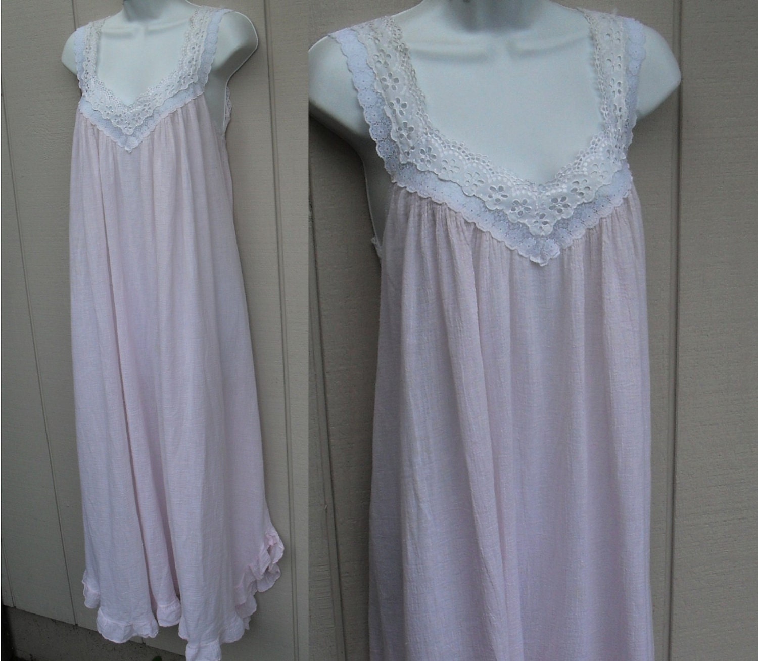 Pink cotton gauze Nightgown vintage 80s Victoria by BetseyDo