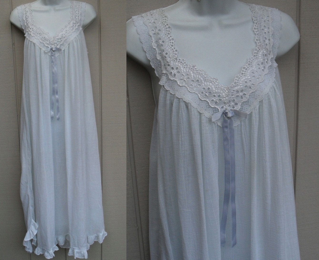 Light aqua cotton gauze Nightgown vintage 80s Victoria by BetseyDo