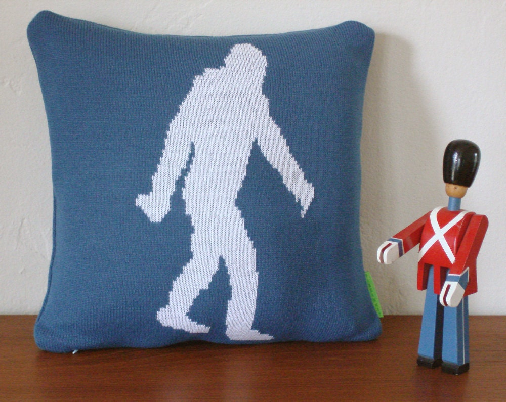 Yeti / Sasquatch/ Bigfoot Knit Pillow with Faux Down Insert