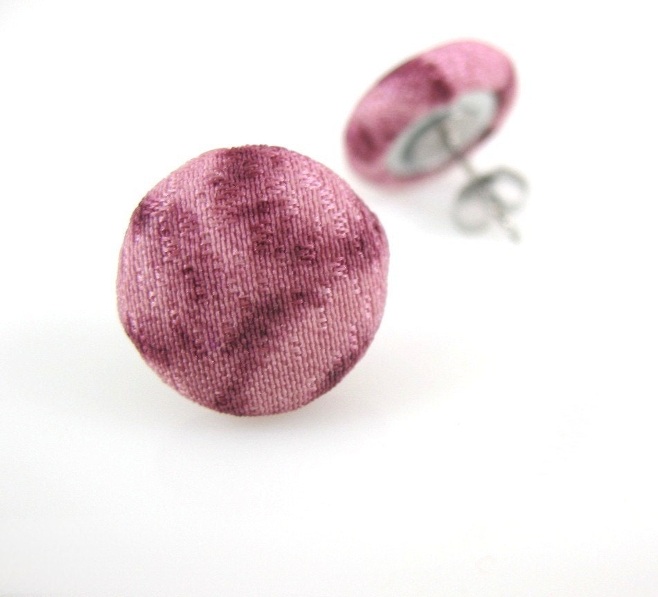 Kimono Earrings, Handmade Covered Button Fiber Jewelry