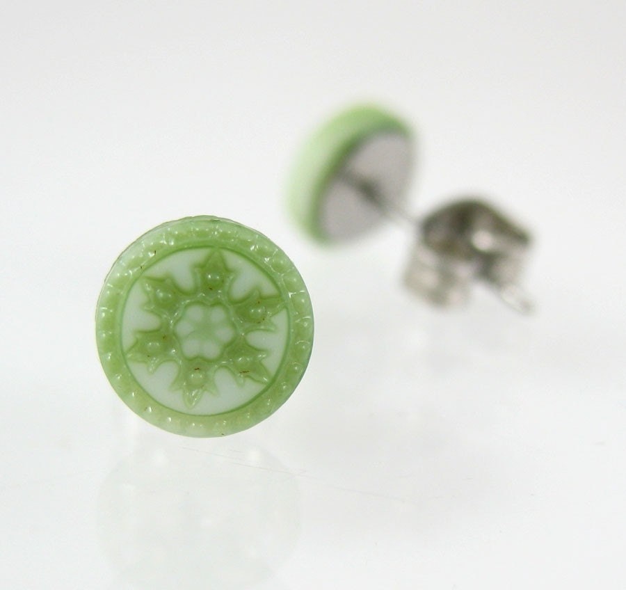 Small Green Stud Earrings, Tiny Spring Green Darlings