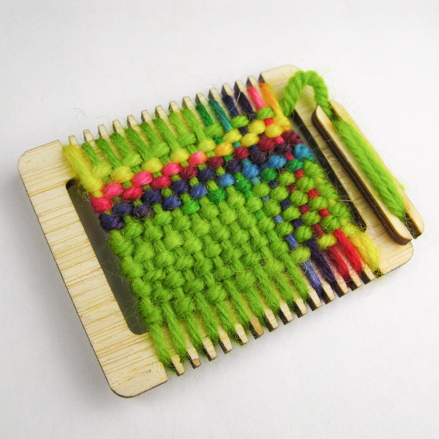 Weaving Loom Ornament, Miniature, Amphibian Colorway, Green and Rainbow