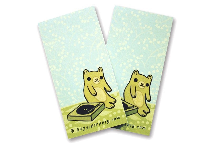 Music BEAR notepad by boygirlparty, cute animal teddy bear listening to music stationery - note pad