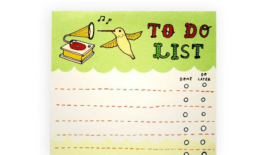 Hummingbird TO DO LIST note pad by boygirlparty - lime green bird list memo notepad - gift for office/coworker/mom