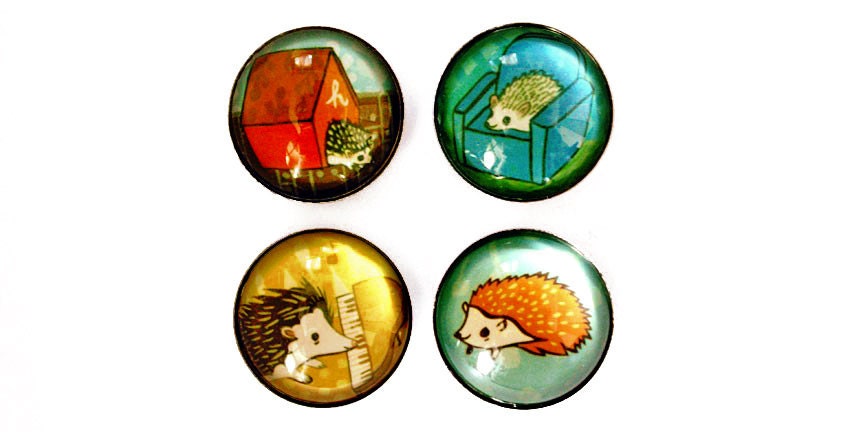 HEDGEHOG magnet set by boygirlparty, set of 4 cute woodland animal glass fridge magnets