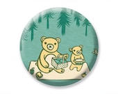 Compact Mirror Robin's Egg Blue Teddy Bear's Picnic Pocket Mirror - Circle Hand Mirror Cute Bear Illustration - boygirlparty
