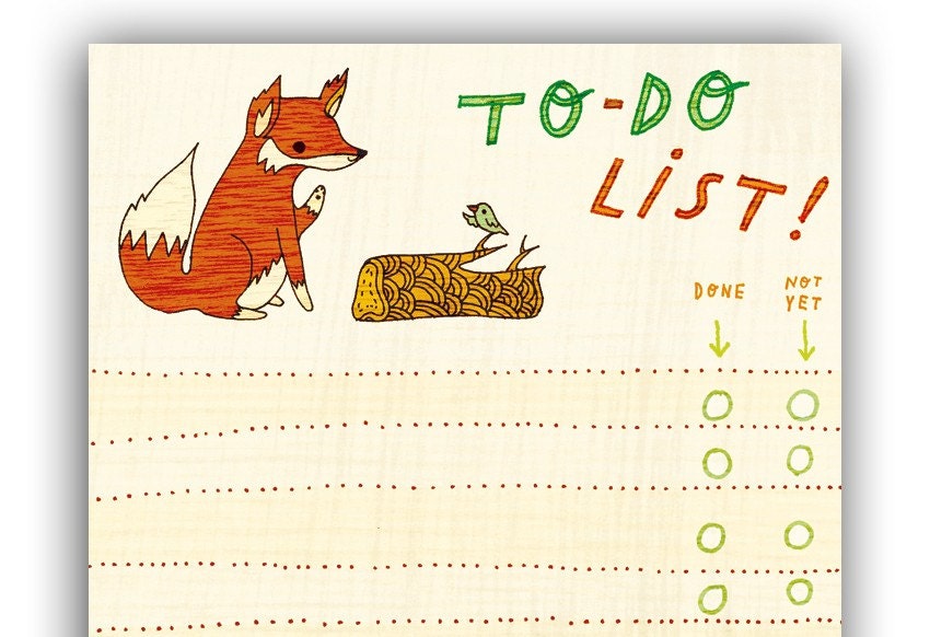Fox/Bird TO DO LIST notepad by boygirlparty, red fox list note pad - animal stationery office gift