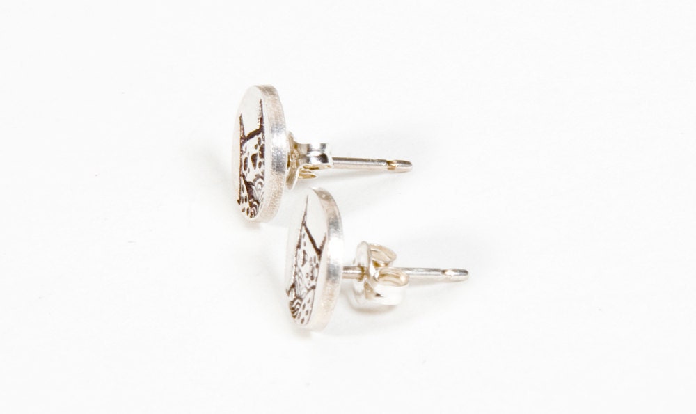 Tiny OWL EARRINGS, retro sterling silver owl stud ear rings, by boygirlparty - ecofriendly jewelry