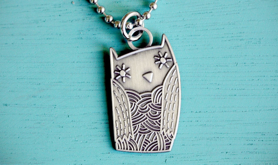 OWL NECKLACE - unique jewelry, cast metal - original silver owl necklace pendant charm by boygirlparty