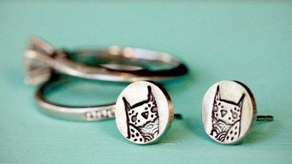 Tiny OWL EARRINGS, retro sterling silver owl stud ear rings, by boygirlparty - ecofriendly jewelry