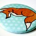 FOX pocket mirror - red fox woodland forest animal - sky blue polka dots - travel accessory compact