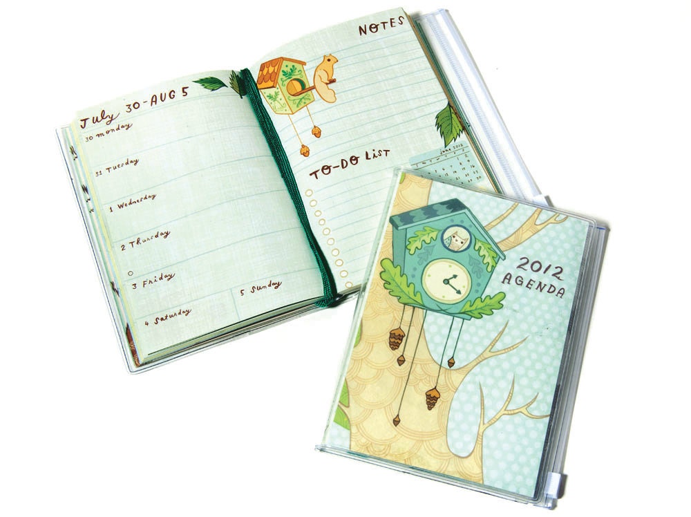 2012 Planner AGENDA by susie ghahremani / boygirlparty, pocket calendar notebook schedule - owl clockwork agenda