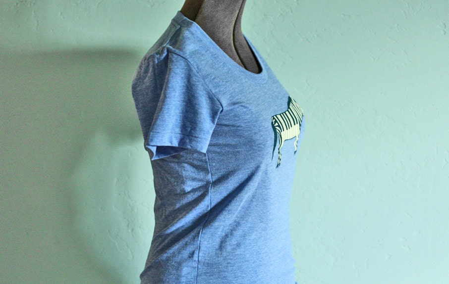 ZEBRA PIANO t-shirt (vintage blue) by boygirlparty, unique animal / music tshirt, many sizes - men women shirt